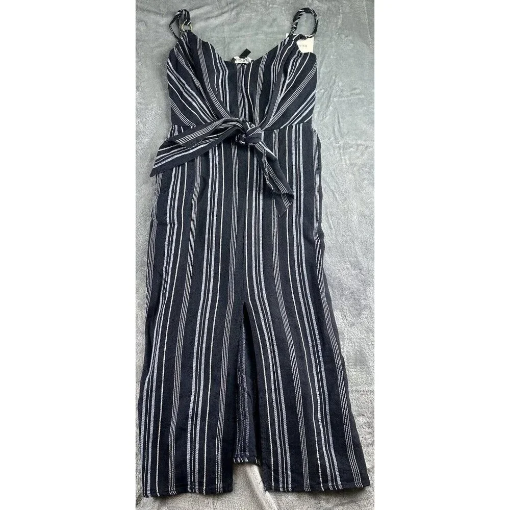 Ellen Tracy Tie Front Linen Blend Dress Size Small Navy White‎ Stripe $129 NWT